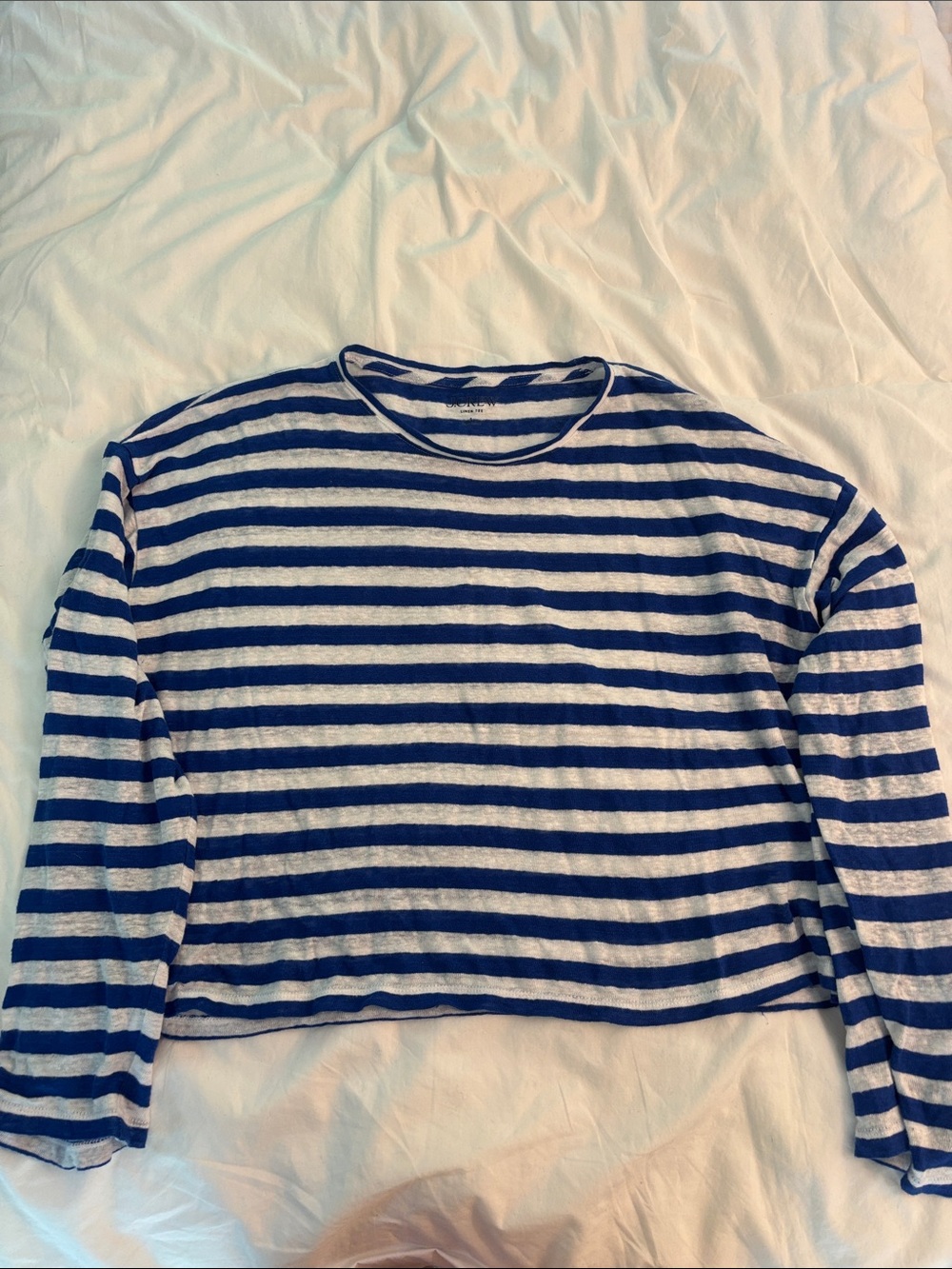 J Crew Blue and White Striped Long-Sleeve Linen Top